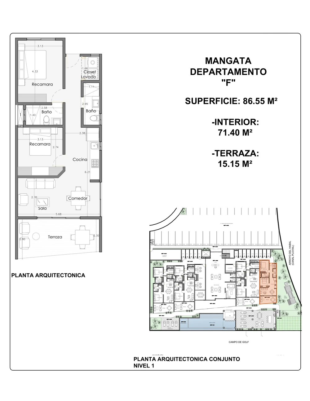 Modelo F · 86.55 m² · nivel 1