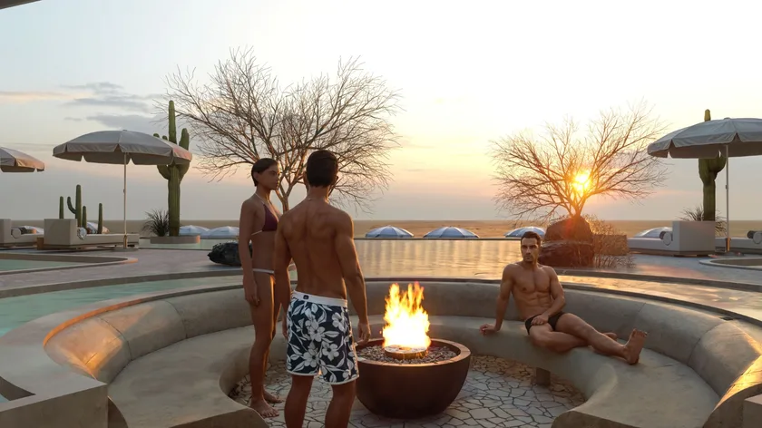 Oasis Ananta — fogatero al atardecer